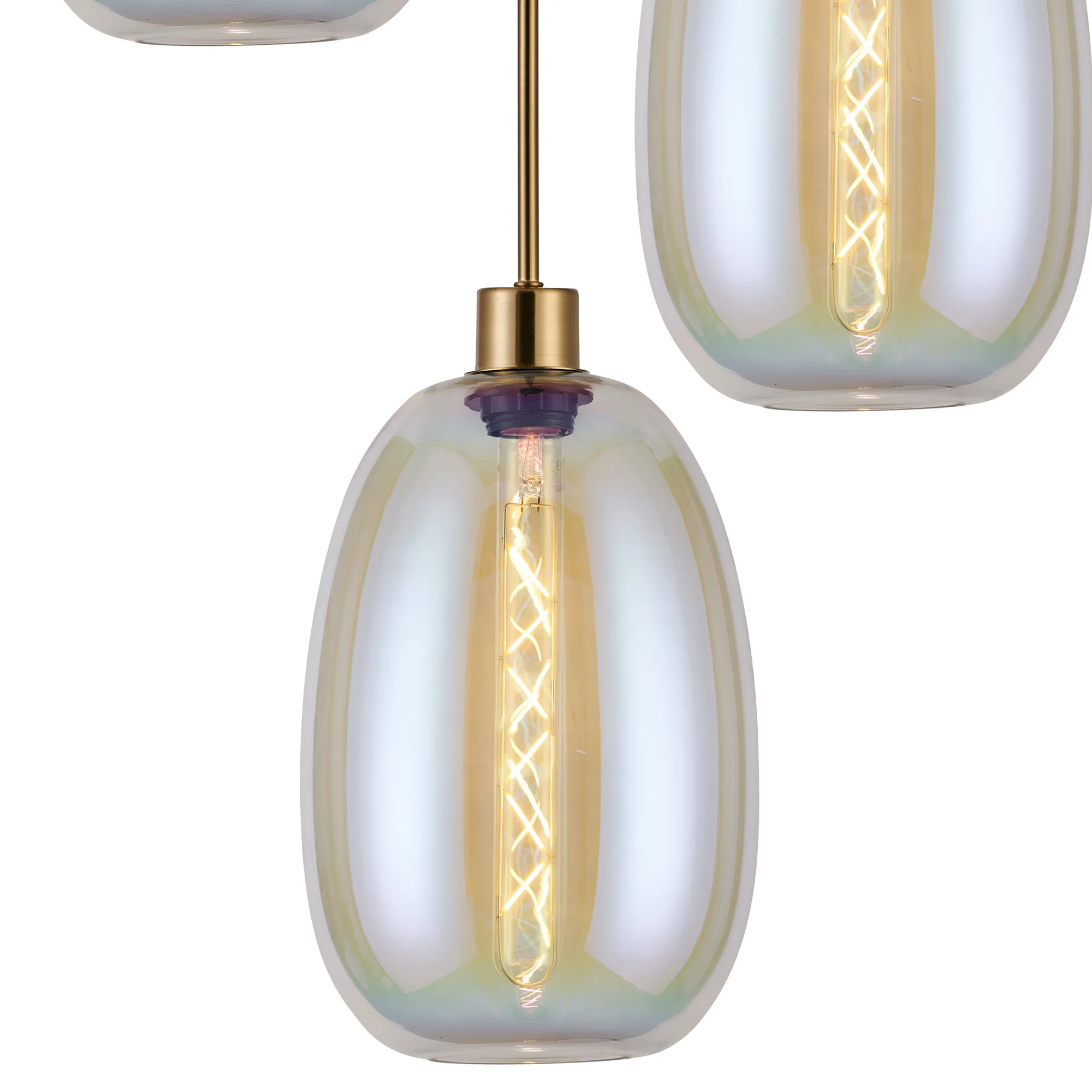 Lori 40cm Round Pendant, 3 Light Adjustable E27, Antique Gold/Iridescent Slim Curved Trapezium Shades DK1175  Deco Lori Antique Gold